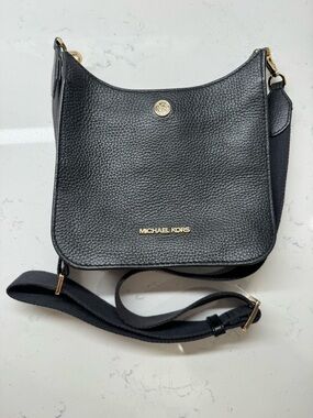 Michael Kors Black Pebbled Leather Small Crossbody with Gold Hardware